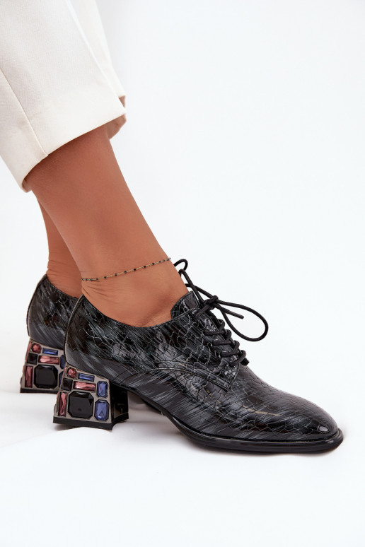 Botines de piel auténtica lacada Femenino con tacones con ojos brillantes Artiker 57C0072 color gris