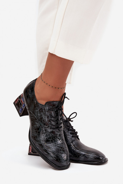 Botines de piel auténtica lacada Femenino con tacones con ojos brillantes Artiker 57C0072 color gris