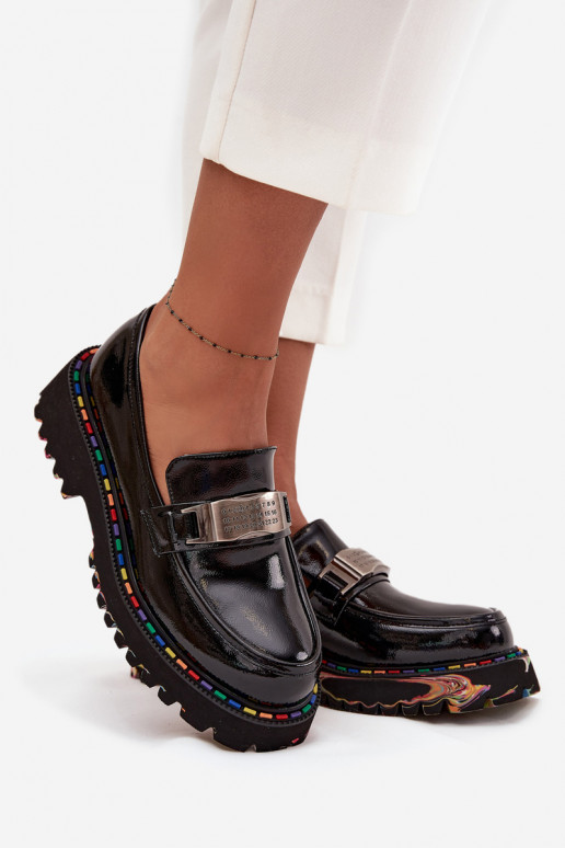 zapatos mocasines de mujercon efecto barnizj Skóry Artiker 57C0070 de color negro