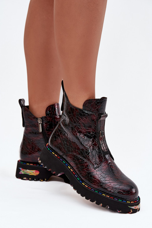 con efecto barniz Botas de mujerActivadoturalnej Skóry calentamiento Artiker 57C0165 borgoña