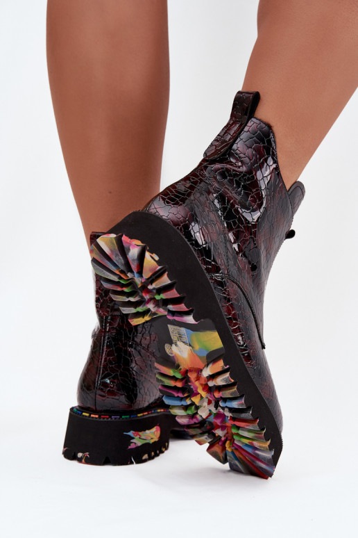 con efecto barniz Botas de mujerActivadoturalnej Skóry calentamiento Artiker 57C0165 borgoña