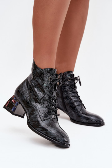 con efecto barniz Botas de mujerActivadoturalnej Skóry con tacones con ojos brillantes Artiker 57C0132 color gris 2