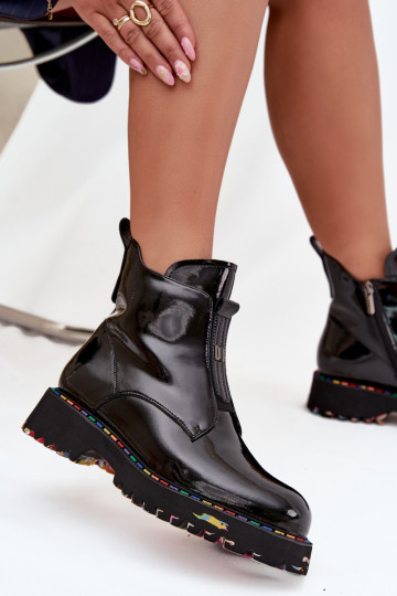 con efecto barniz Botas de mujerActivadoturalnej Skóry calentamiento Artiker 57C0166 de color negro