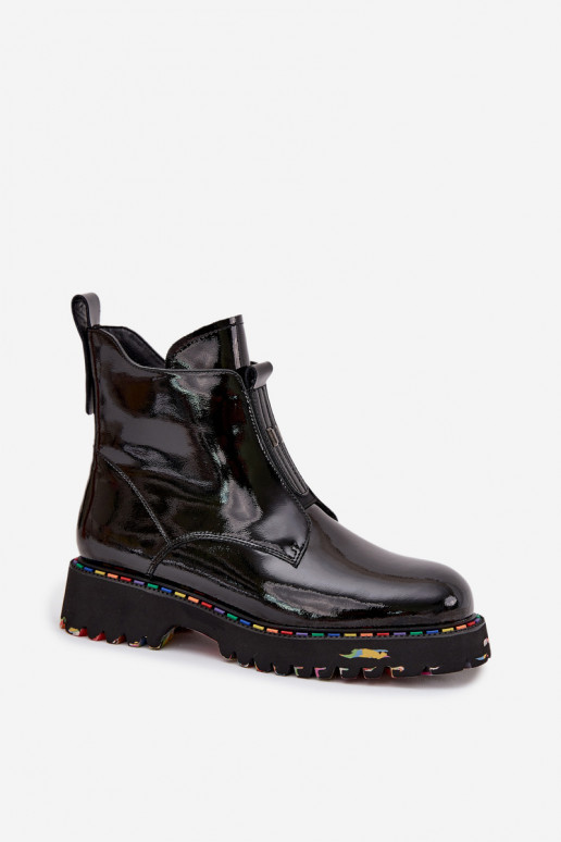 con efecto barniz Botas de mujerActivadoturalnej Skóry calentamiento Artiker 57C0166 de color negro