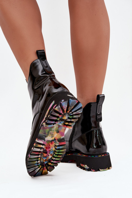 con efecto barniz Botas de mujerActivadoturalnej Skóry calentamiento Artiker 57C0166 de color negro