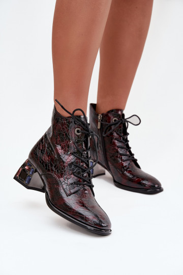 con efecto barniz Botas de mujerActivadoturalnej Skóry con tacones con ojos brillantes Artiker 57C0130 borgoña 2