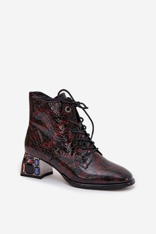 con efecto barniz Botas de mujerActivadoturalnej Skóry con tacones con ojos brillantes Artiker 57C0130 borgoña