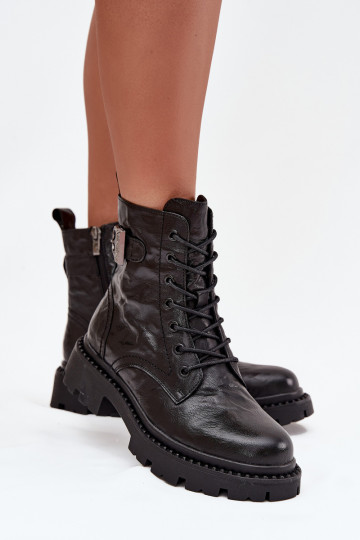 Piel Botas de mujer Con efecto Tiene querszczenia I con hebillas Artiker 57C1008 de color negro
