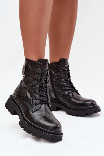 Piel Botas de mujer Con efecto Tiene querszczenia I con hebillas Artiker 57C1008 de color negro 2