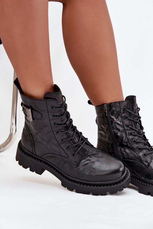 Piel Botas de mujer Con efecto Tiene querszczenia I con hebillas Artiker 57C1008 de color negro