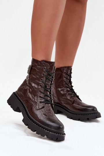 Piel Botas de mujer Con efecto Tiene querszczenia I con hebillas Artiker 57C1007 CzekoladoAe