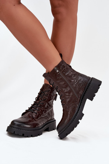 Piel Botas de mujer Con efecto Tiene querszczenia I con hebillas Artiker 57C1007 CzekoladoAe 2