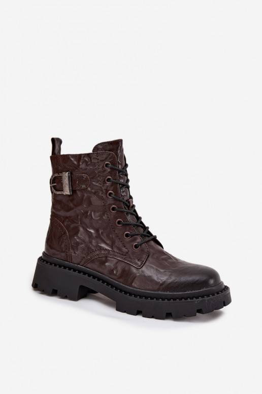 Piel Botas de mujer Con efecto Tiene querszczenia I con hebillas Artiker 57C1007 CzekoladoAe