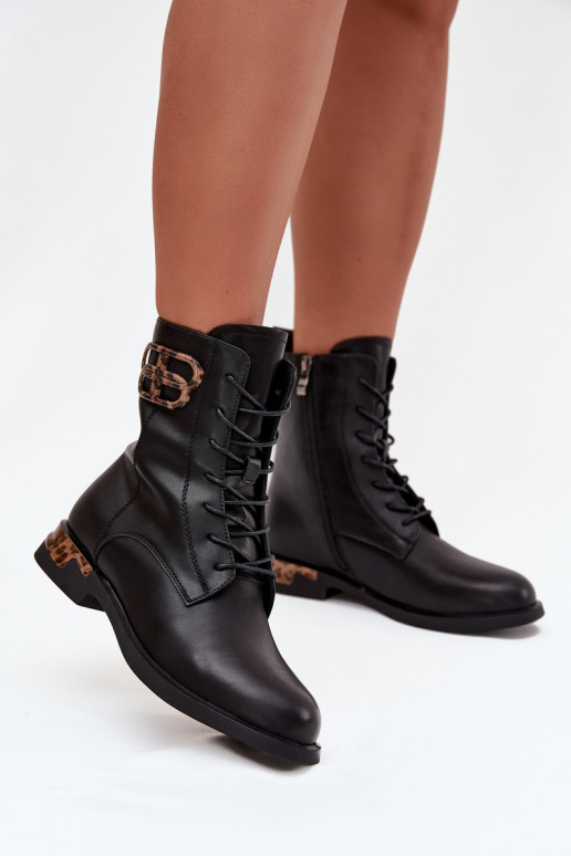 Piel Botas de mujer con tacones anchos con adornos calentamiento Artiker 57C1064 de color negro