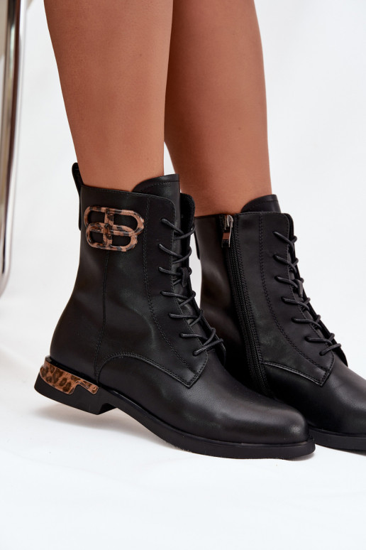 Piel Botas de mujer con tacones anchos con adornos calentamiento Artiker 57C1064 de color negro