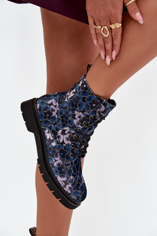 Botas de mujer calentamiento con flores Artiker 57C1052 azul oscuro
