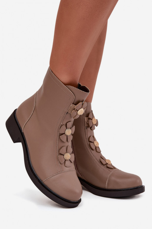 Piel Botas de mujer Con decoracionesi con motivos floraleskami calentamiento beige Belverine