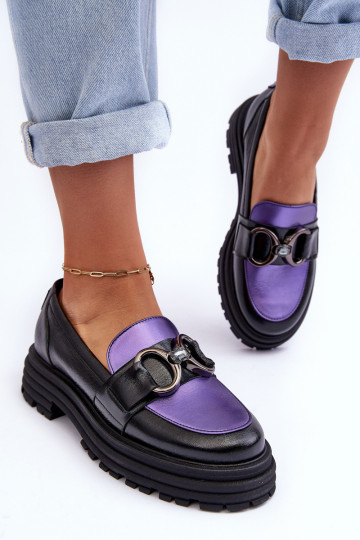 Botines de piel con suela maciza. Negro y-color violeta Elkiza