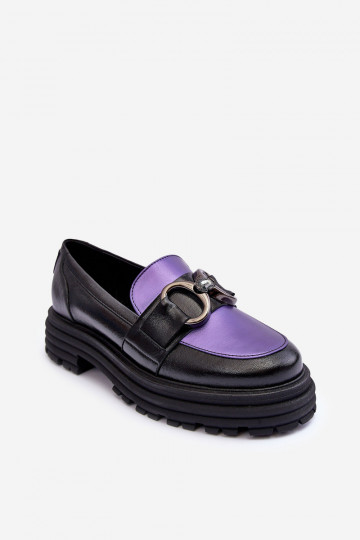 Botines de piel con suela maciza. Negro y-color violeta Elkiza 2