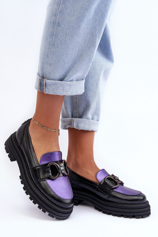 Botines de piel con suela maciza. Negro y-color violeta Elkiza