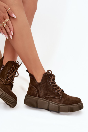 de gamuza zapatos de tacón bajo para mujer con una plataforma Big Star SS274595 color marrón