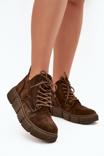 de gamuza zapatos de tacón bajo para mujer con una plataforma Big Star SS274595 color marrón 2