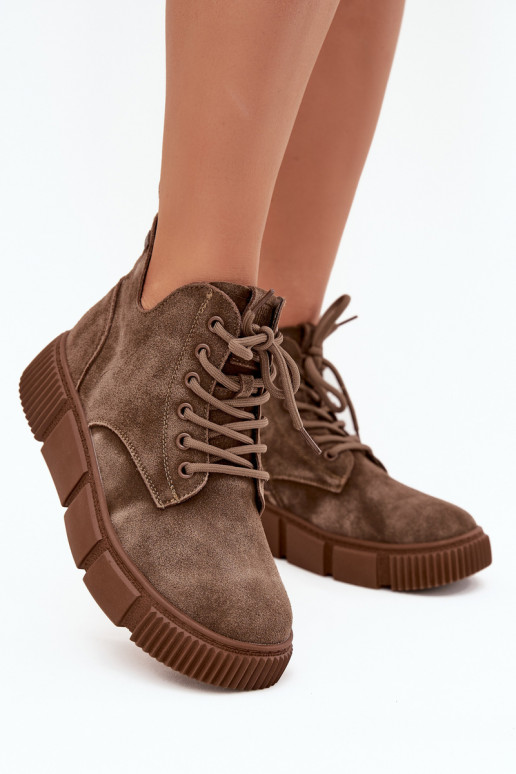 de gamuza zapatos de tacón bajo para mujer con una plataforma Big Star SS274594 beige