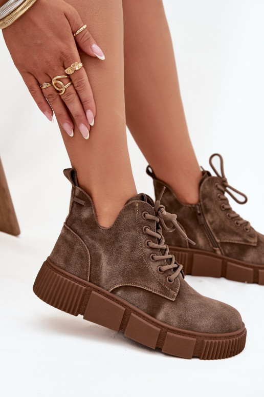 de gamuza zapatos de tacón bajo para mujer con una plataforma Big Star SS274594 beige