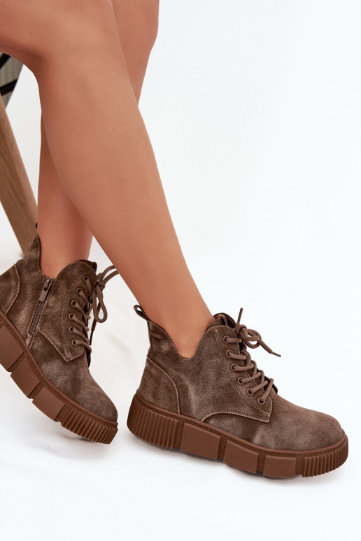 de gamuza zapatos de tacón bajo para mujer con una plataforma Big Star SS274594 beige