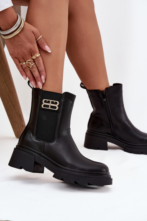 Botines de mujer negros cálidos con detalles dorados Serene