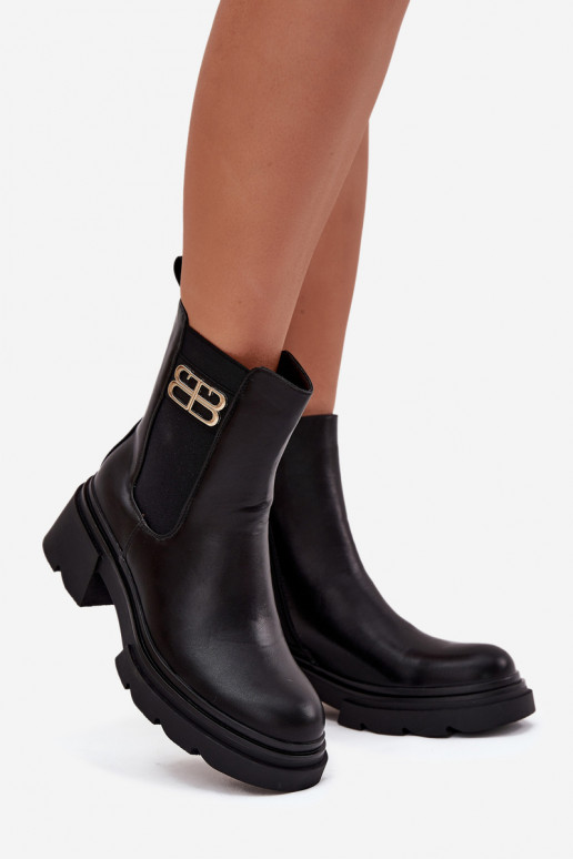 Botines de mujer negros cálidos con detalles dorados Serene