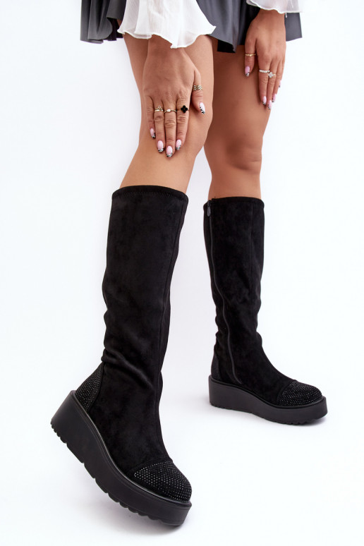 botas de mujer de gamuza con una plataforma S.Barski HY53-8 de color negro botas de mujer de gamuza con una plataforma S.Barski HY53-8 de color negro