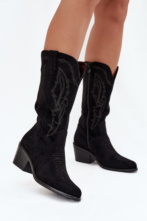 botas largas para mujer estilo vaquero con tacones acolchadas Vinceza 16508 color negro botas largas para mujer estilo vaquero con tacones acolchadas Vinceza 16508 color negro
