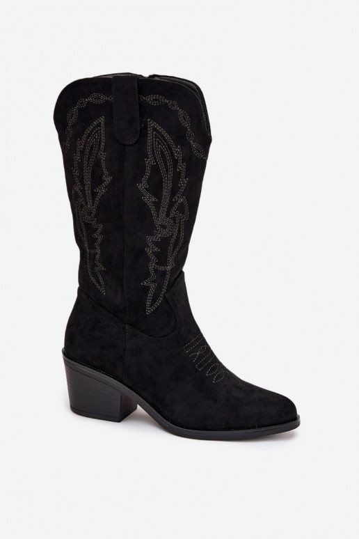 botas largas para mujer estilo vaquero con tacones acolchadas Vinceza 16508 color negro botas largas para mujer estilo vaquero con tacones acolchadas Vinceza 16508 color negro