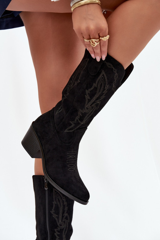 botas largas para mujer estilo vaquero con tacones acolchadas Vinceza 16508 color negro botas largas para mujer estilo vaquero con tacones acolchadas Vinceza 16508 color negro