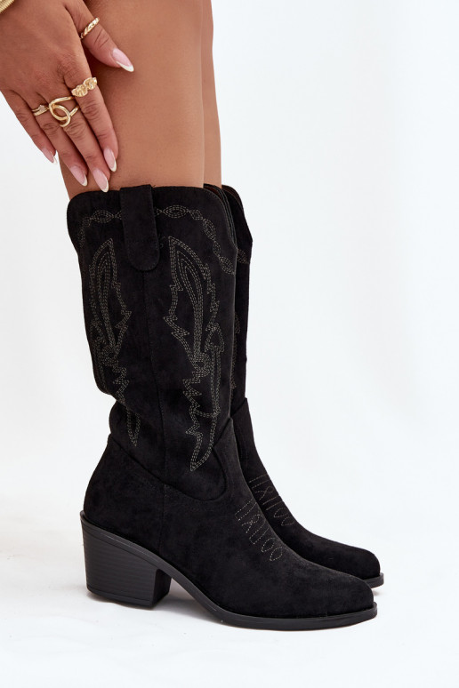 botas largas para mujer estilo vaquero con tacones acolchadas Vinceza 16508 color negro botas largas para mujer estilo vaquero con tacones acolchadas Vinceza 16508 color negro