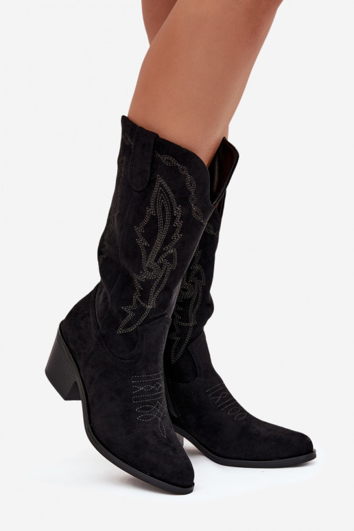 botas largas para mujer estilo vaquero con tacones acolchadas Vinceza 16508 color negro botas largas para mujer estilo vaquero con tacones acolchadas Vinceza 16508 color negro