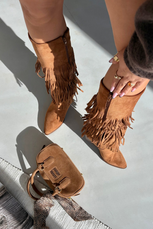 Botas largas calefaccionadas estilo cowboy de mujer con flecos color marrón Brivina Botas largas calefaccionadas estilo cowboy de mujer con flecos color marrón Brivina