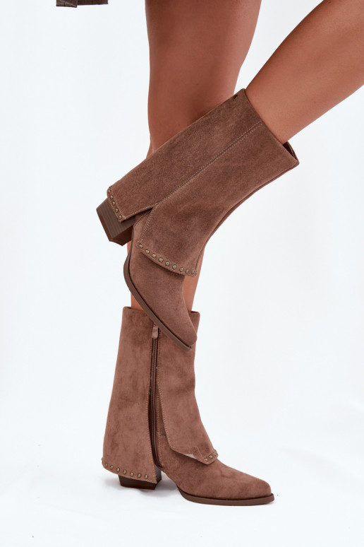 Botas largas cálidas con parte superior alisada Vinceza 16516 en color arena