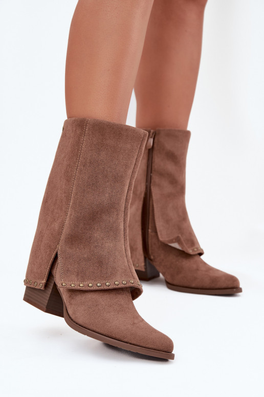 Botas largas cálidas con parte superior alisada Vinceza 16516 en color arena