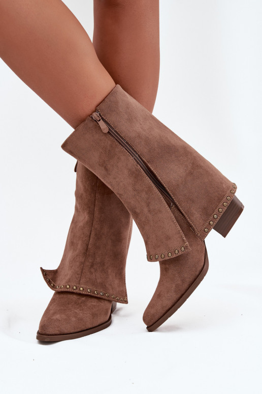 Botas largas cálidas con parte superior alisada Vinceza 16516 en color arena