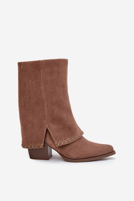 Botas largas cálidas con parte superior alisada Vinceza 16516 en color arena