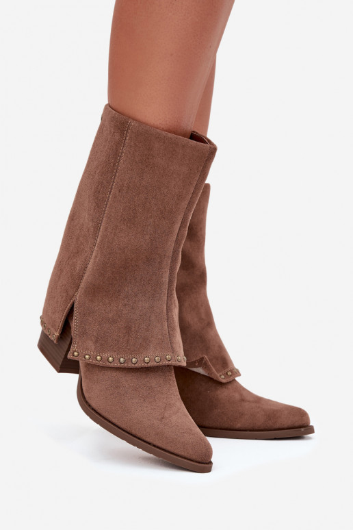 Botas largas cálidas con parte superior alisada Vinceza 16516 en color arena