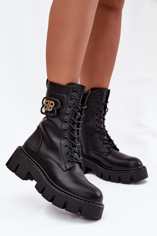 Botines y botitas de mujer forrados con ornamentos color negro Melisse