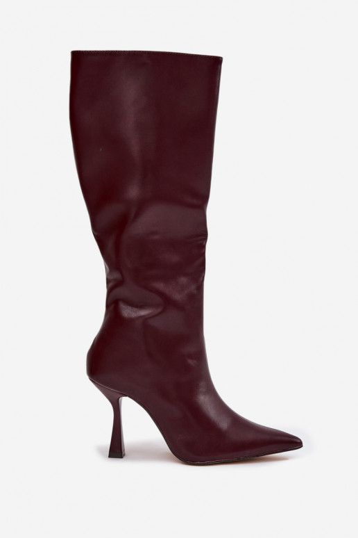 Botas altas de mujer color burdeos con tacones delgados hasta la rodilla Vionette Botas altas de mujer color burdeos con tacones delgados hasta la rodilla Vionette