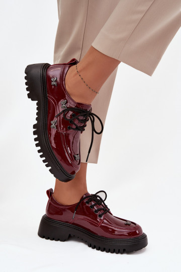 con efecto barniz Piel zapatos FemeninoPrzypinkami Artiker 57C0336 borgoña 2