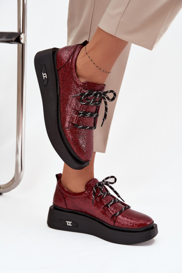 Botines de piel auténtica lacada Femenino con una plataforma Artiker 57C2046 borgoña