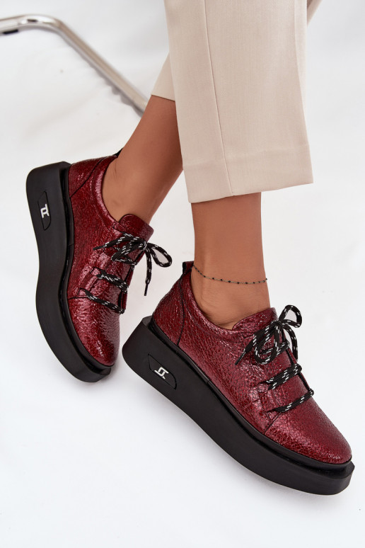 Botines de piel auténtica lacada Femenino con una plataforma Artiker 57C2046 borgoña