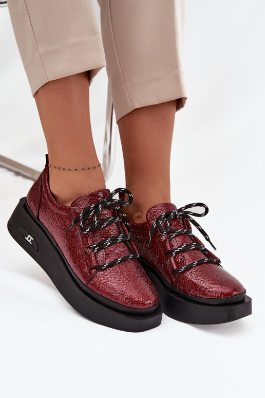 Botines de piel auténtica lacada Femenino con una plataforma Artiker 57C2046 borgoña