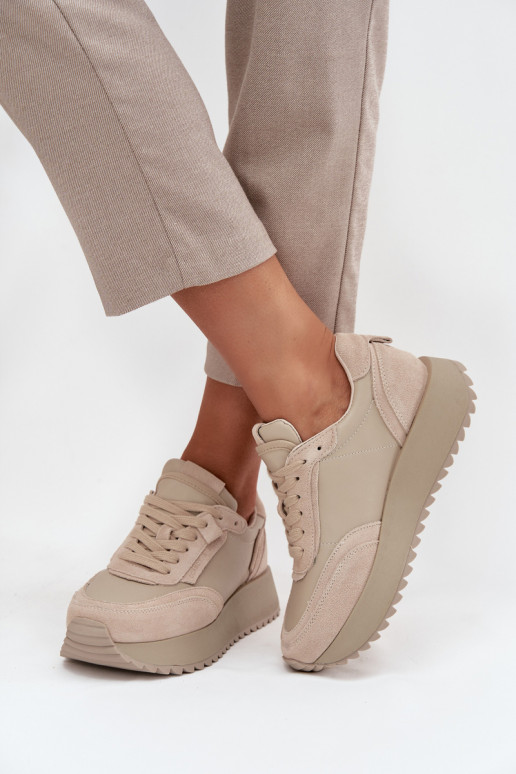 Piel Zapatillas modelo zapatos. Femenino con una plataforma Artiker 55C0021 beige